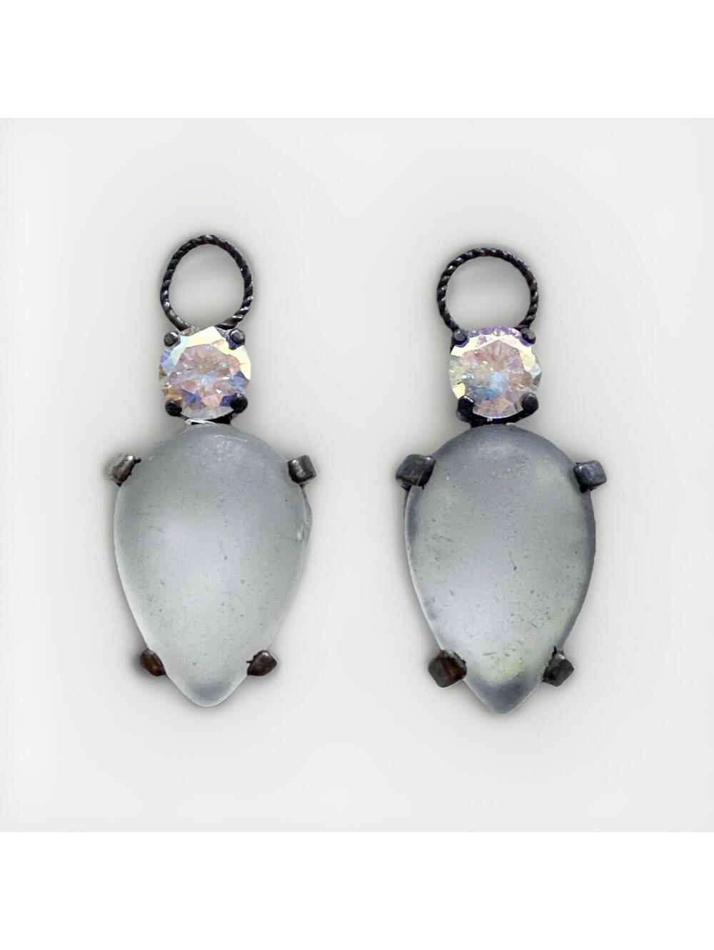 Sterling Silver Austrian Crystal Dangle Charm Earrings - Clear Teardrop 13mm